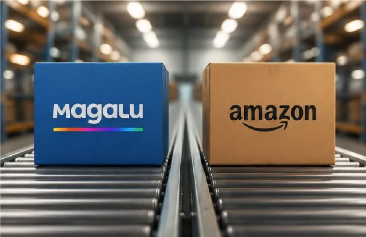 Embalagens da Magalu e Amazon